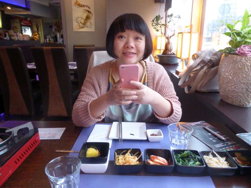 Miaomiao having dinner at the Kimchi Bar Korean Restaurant