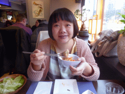 Miaomiao having dinner at the Kimchi Bar Korean Restaurant