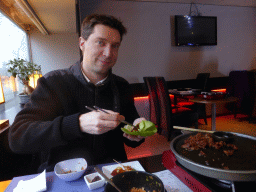Tim having dinner at the Kimchi Bar Korean Restaurant