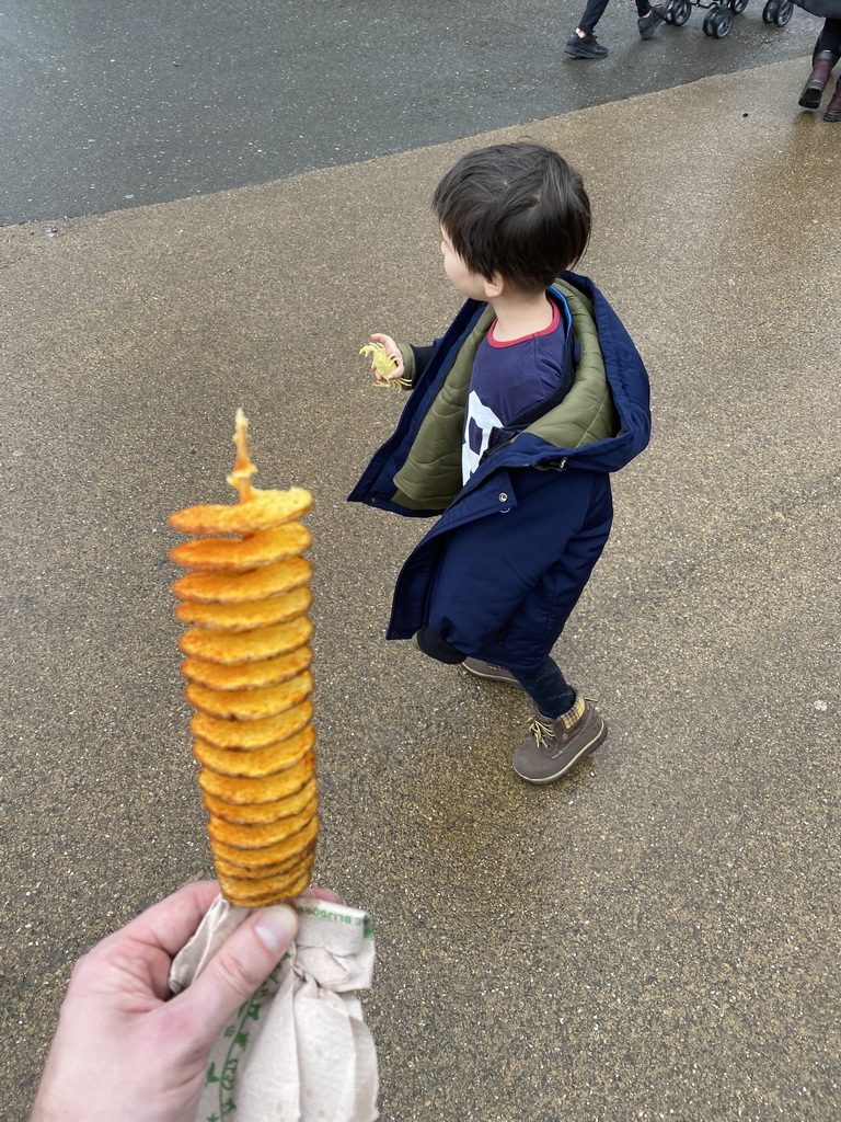 Max with a crab toy and a chiptwister at the South America area at the Diergaarde Blijdorp zoo