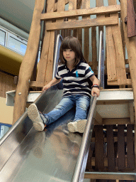 Max on the slide at the Biotopia playground in the Rivièrahal building at the Africa area at the Diergaarde Blijdorp zoo