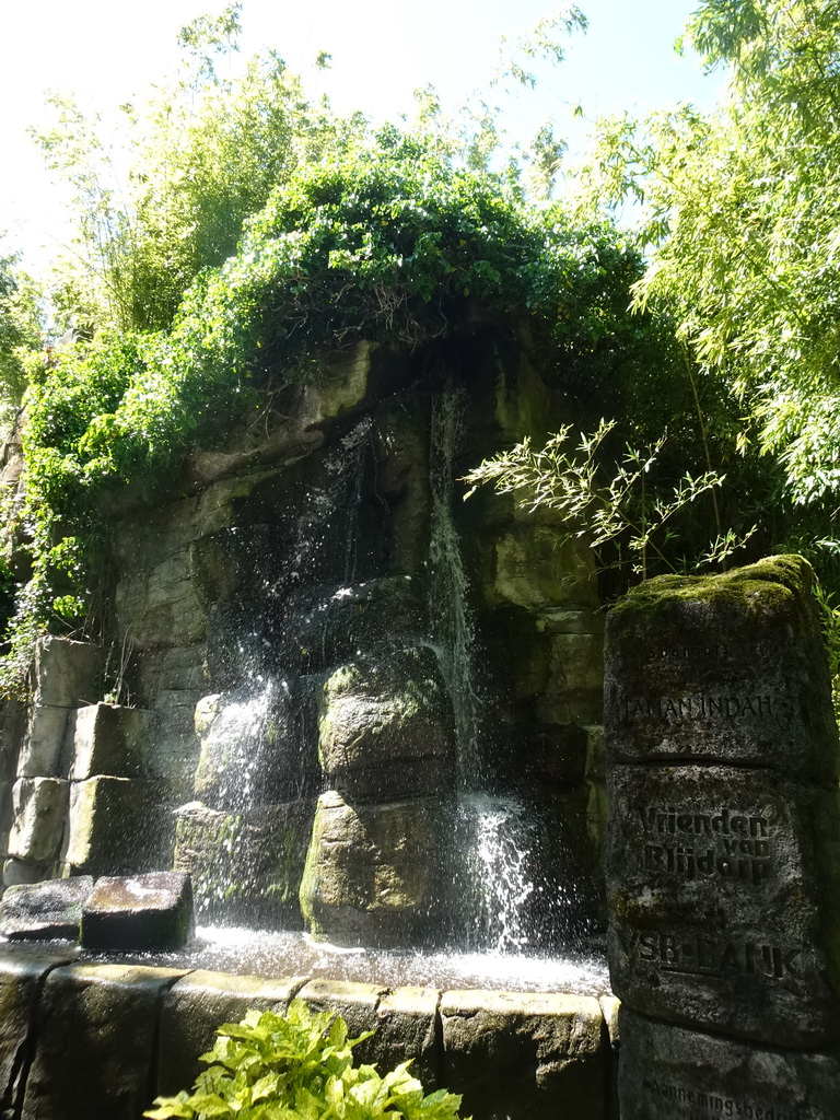 Waterfall in front of the Taman Indah building at the Asia area at the Diergaarde Blijdorp zoo