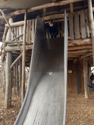Max on a slide at the playground at the Oewanja Lodge at the Africa area at the Diergaarde Blijdorp zoo
