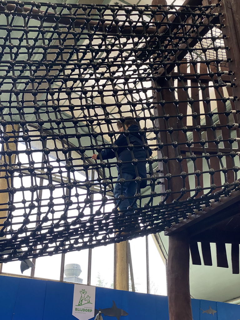 Max on a rope bridge at the Biotopia playground in the Rivièrahal building at the Africa area at the Diergaarde Blijdorp zoo