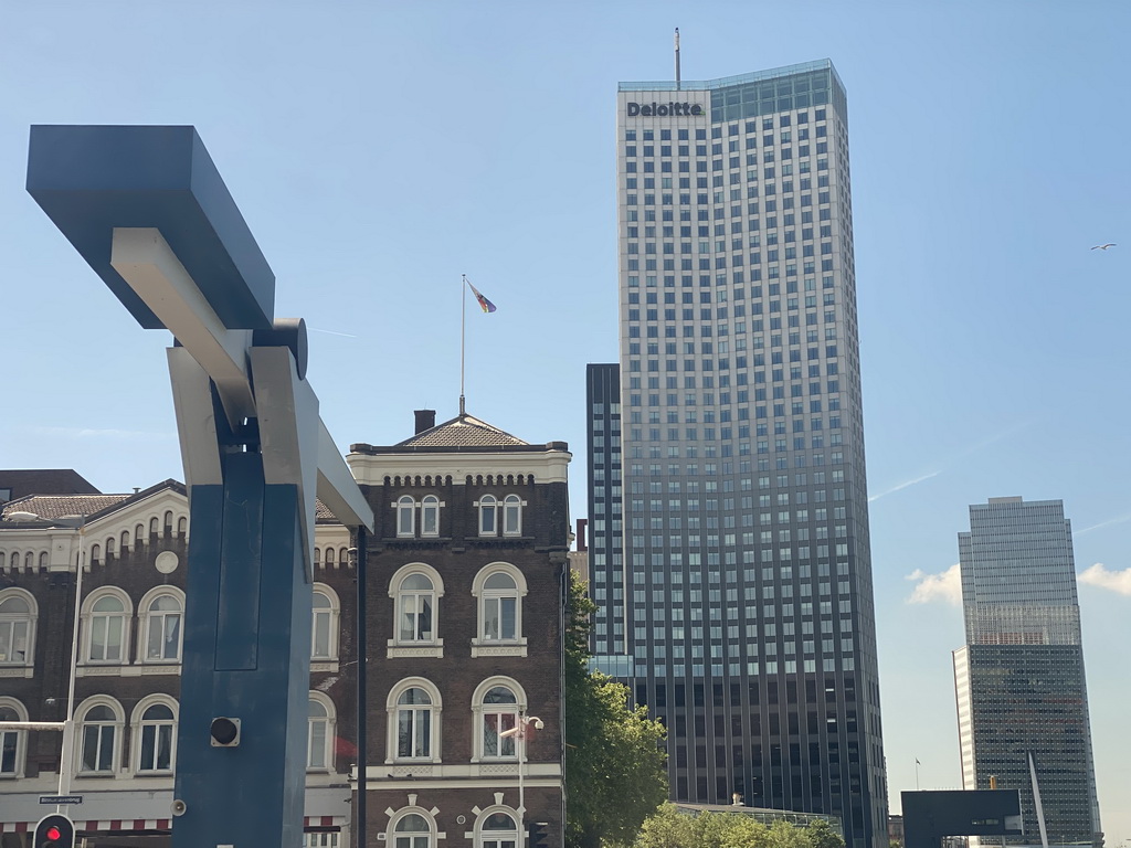 The Binnenhavenbrug bridge, the Poortgebouw building, the Maastoren tower and the Toren op Zuid tower, viewed from the lower floor of the Villa Zebra museum