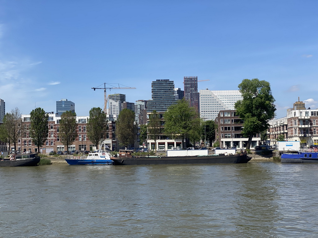 Boats in the Koningshaven harbour and the Noordereiland island, viewed from the upper floor of the Villa Zebra museum