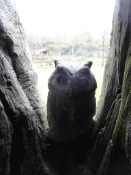 Owl statue in the Tree of Life at the Africa area at the Diergaarde Blijdorp zoo