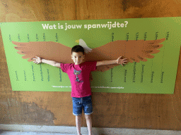 Max with a wingspan measurer at the Dierenwijck area of the Plaswijckpark recreation park