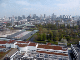 The east side of the Erasmus MC hospital, the Museumpark, the Museum Boijmans van Beuningen and the skyline of Rotterdam, viewed from the 17th floor of the tower of the Erasmus MC hospital