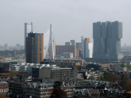 The Erasmusbrug bridge over the Nieuwe Maas river, the Hoge Erasmus tower, the Maastoren tower and the Rotterdam tower, viewed from the 17th floor of the tower of the Erasmus MC hospital