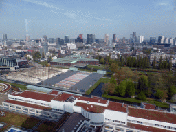 The east side of the Erasmus MC hospital, the Museumpark, the Nieuwe Instituut building, the Museum Boijmans van Beuningen and the skyline of Rotterdam, viewed from the 17th floor of the tower of the Erasmus MC hospital