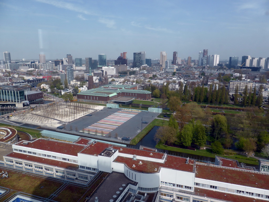 The east side of the Erasmus MC hospital, the Museumpark, the Nieuwe Instituut building, the Museum Boijmans van Beuningen and the skyline of Rotterdam, viewed from the 17th floor of the tower of the Erasmus MC hospital