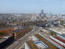 The Museumpark, the Nieuwe Instituut building, the Chabot Museum and the city center with the Gebouw Delftse Poort building and the Millenniumtoren tower, viewed from the 17th floor of the tower of the Erasmus MC hospital