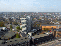 The northwest side of the city with the Hogeschool Rotterdam building, viewed from the 17th floor of the tower of the Erasmus MC hospital