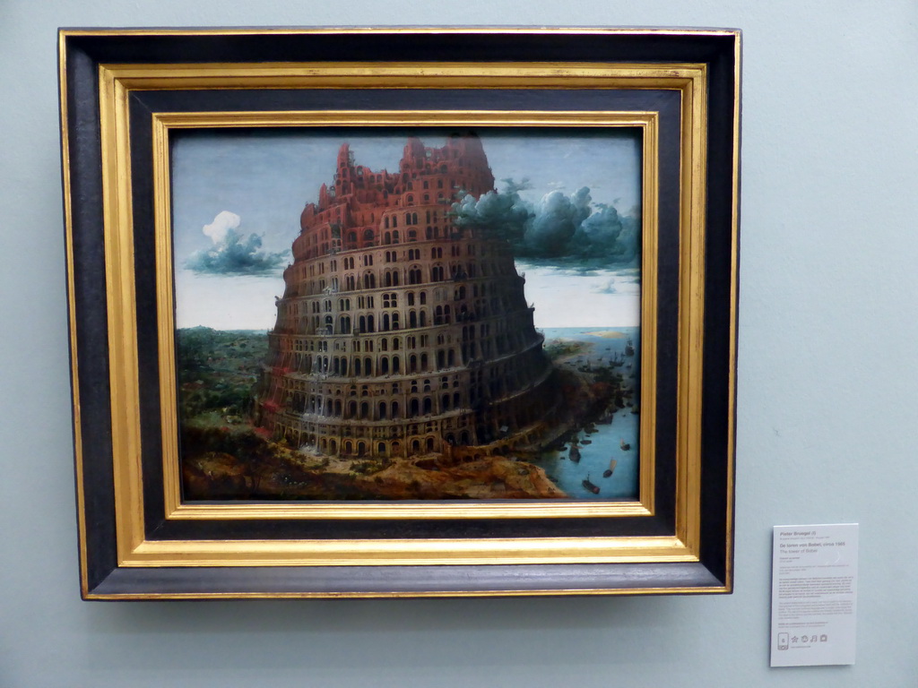 Painting `The Tower of Babel` by Pieter Brueghel the Elder, at the First Floor of the Museum Boijmans van Beuningen, with explanation