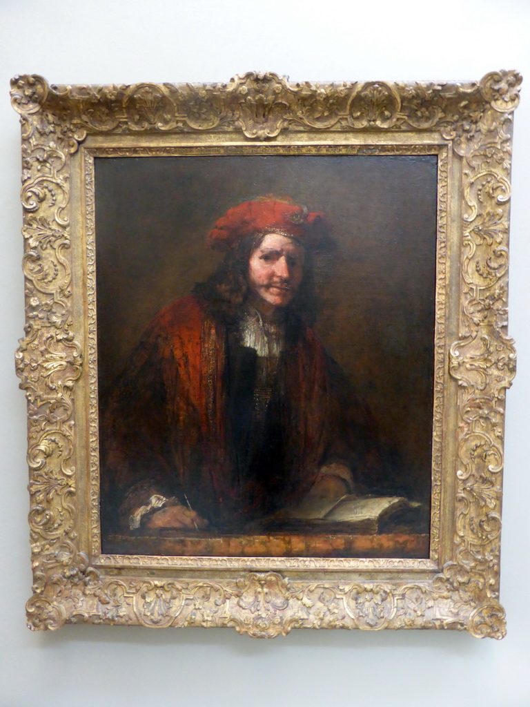 Painting `The Man with the Red Cap` by the School of Rembrandt van Rijn, at the First Floor of the Museum Boijmans van Beuningen