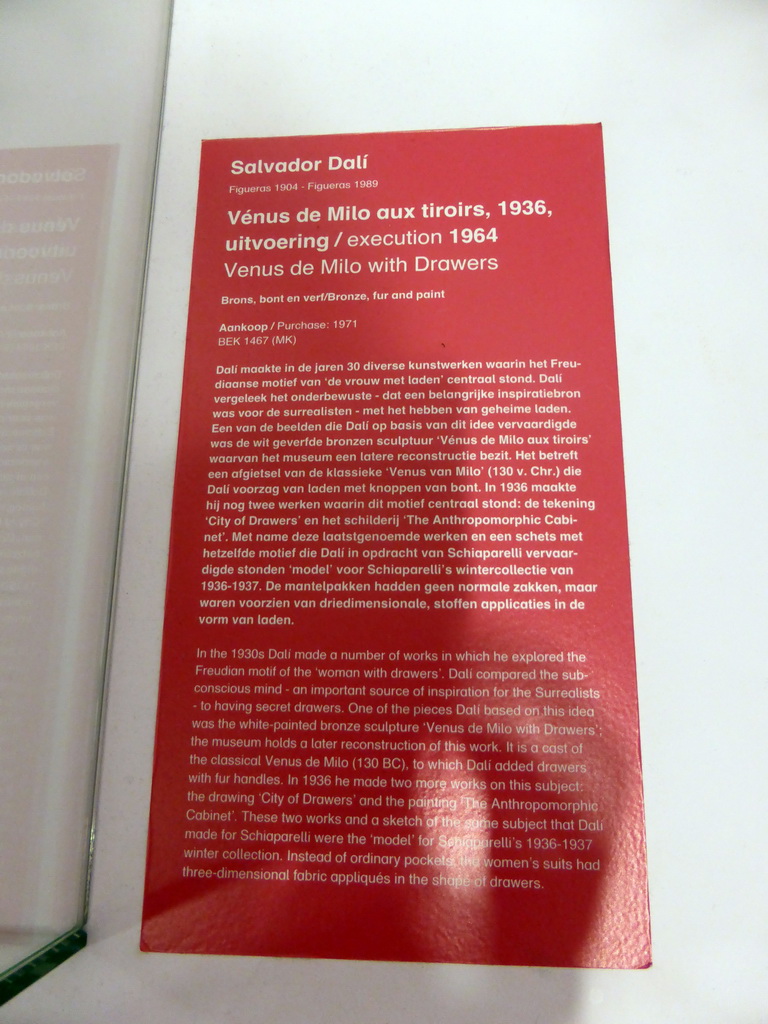 Explanation on the statue `Venus de Milo with Drawers` by Salvador Dalí, at the First Floor of the Museum Boijmans van Beuningen