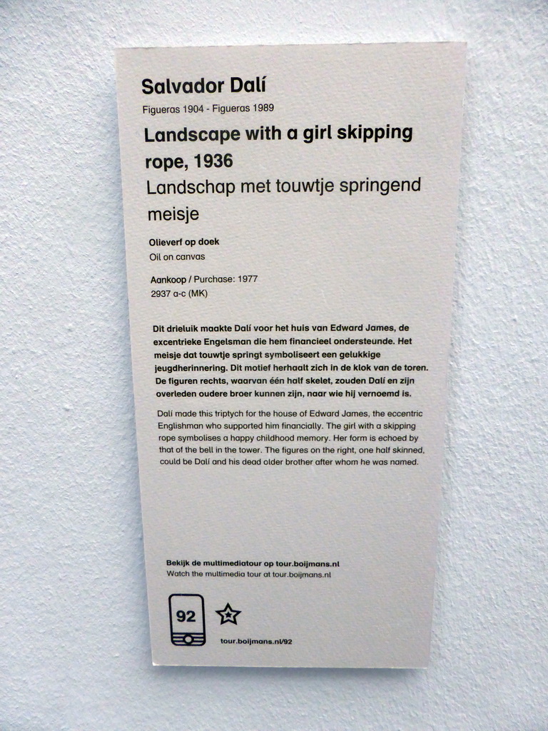 Explanation on the painting `Landscape with a girl skipping rope` by Salvador Dalí, at the First Floor of the Museum Boijmans van Beuningen