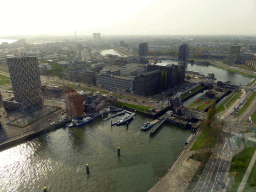 Buildings at the Parkhaven and Coolhaven harbours, and the Grote Parksluis sluice, viewed from the restaurant in the Euromast tower