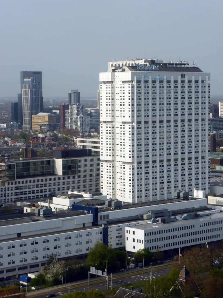 The towers of the Erasmus MC hospital, the Gebouw Delftse Poort building and the Millenniumtoren tower, viewed from the restaurant in the Euromast tower