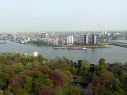 The Park and a boat in the Nieuwe Maas river, viewed from the restaurant in the Euromast tower