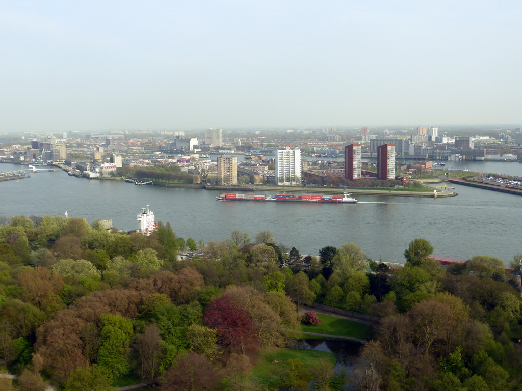 The Park and a boat in the Nieuwe Maas river, viewed from the restaurant in the Euromast tower