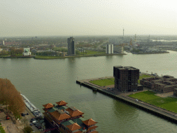 The Parkhaven harbour with the New Ocean Paradise Hotel and the Nieuwe Maas river, viewed from the restaurant in the Euromast tower