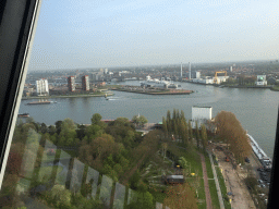 The Park, boats in the Nieuwe Maas river and the Maashaven harbour, viewed from the restaurant in the Euromast tower