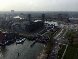 Buildings at the Parkhaven and Coolhaven harbours, and the Grote Parksluis sluice, viewed from the restaurant in the Euromast tower