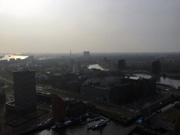Buildings at the Parkhaven and Coolhaven harbours, and the Grote Parksluis sluice, viewed from the lower viewing platform of the Euromast tower