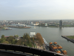 The Parkhaven harbour with the New Ocean Paradise Hotel, the Maashaven harbour and the Nieuwe Maas river, viewed from the upper viewing platform of the Euromast tower