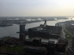 Buildings at the Parkhaven and Sint-Jobshaven harbours, and the Nieuwe Maas river, viewed from the Euroscoop platform of the Euromast tower