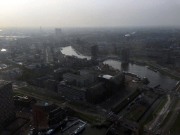 Buildings at the Parkhaven and Coolhaven harbours, and the Grote Parksluis sluice, viewed from the Euroscoop platform of the Euromast tower