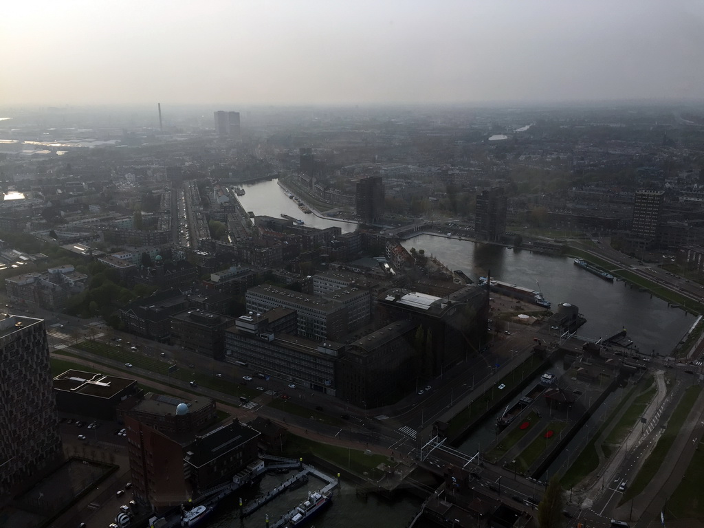 Buildings at the Parkhaven and Coolhaven harbours, and the Grote Parksluis sluice, viewed from the Euroscoop platform of the Euromast tower