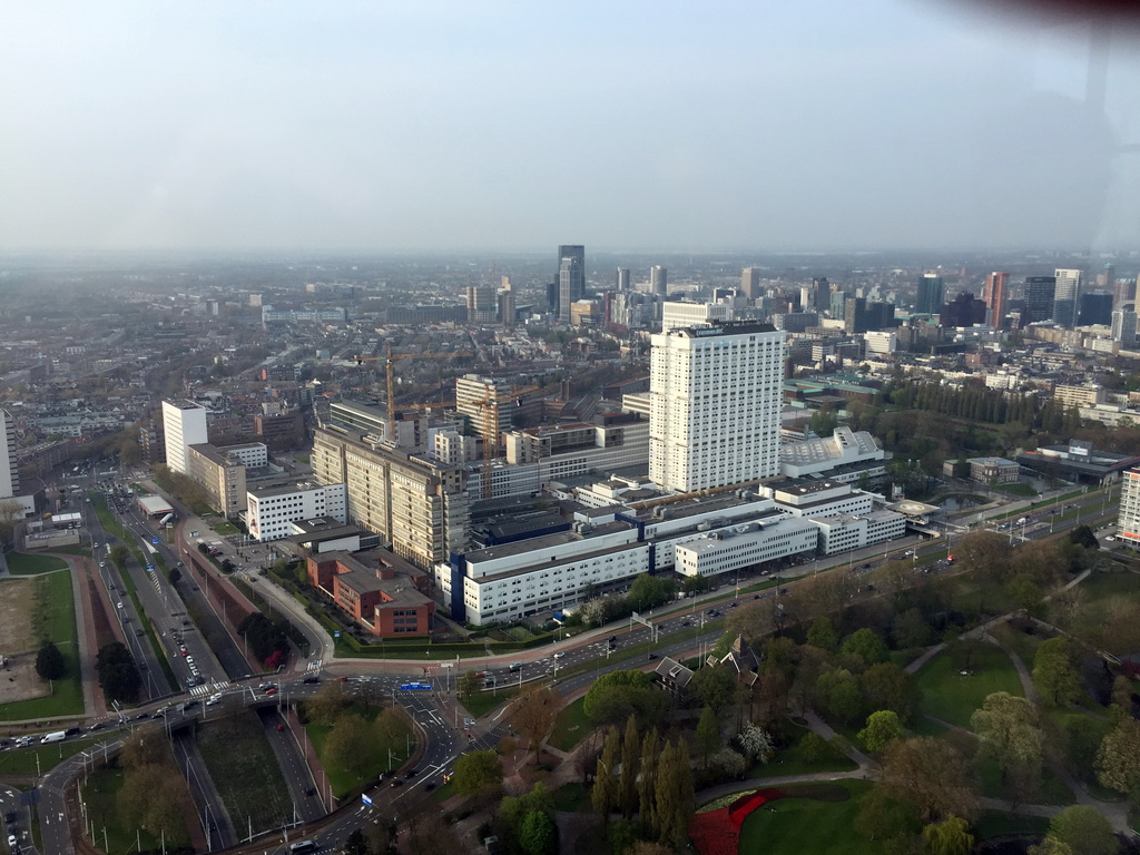 The Park, the Erasmus MC hospital and skyscrapers in the city center, viewed from the Euroscoop platform of the Euromast tower