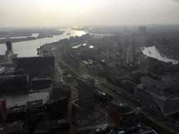 Buildings at the Parkhaven, Sint-Jobshaven and Coolhaven harbours, and the Nieuwe Maas river, viewed from the Euroscoop platform of the Euromast tower