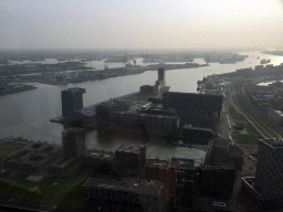 Buildings at the Parkhaven and Sint-Jobshaven harbours, and the Nieuwe Maas river, viewed from the Euroscoop platform of the Euromast tower