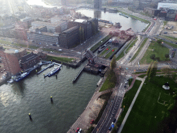 The Grote Parksluis sluice inbetween the Parkhaven and Coolhaven harbours, viewed from the Euroscoop platform of the Euromast tower