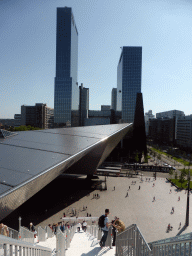 The Stationsplein square, the Rotterdam Central Railway Station and the Gebouw Delftse Poort building, viewed from the upper end of the `De Trap` staircase at the roof of the Groothandelsgebouw building