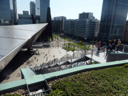 The `De Trap` staircase, the Stationsplein square, the Rotterdam Central Railway Station, the Gebouw Delftse Poort building and the Manhattan Hotel, viewed from the roof of the Groothandelsgebouw building