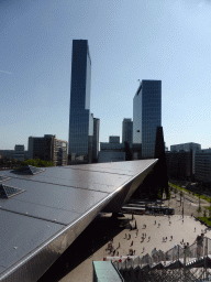 The `De Trap` staircase, the Stationsplein square, the Rotterdam Central Railway Station and the Gebouw Delftse Poort building, viewed from the roof of the Groothandelsgebouw building