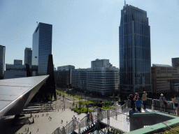 The `De Trap` staircase, the Stationsplein square, the Rotterdam Central Railway Station, the Gebouw Delftse Poort building and the Manhattan Hotel, viewed from the roof of the Groothandelsgebouw building