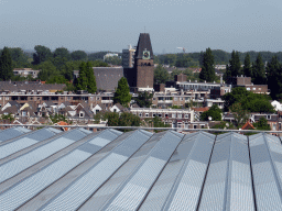 The roof of the Rotterdam Central Railway Station and the Prinsekerk church, viewed from the roof of the Groothandelsgebouw building