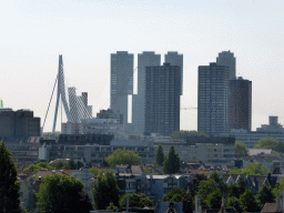 The Erasmusbrug bridge and skyscrapers in the city center, viewed from the roof of the Groothandelsgebouw building