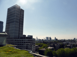 The FIRST Tower and the south side of the city with the Erasmusbrug bridge and skyscrapers in the city center, viewed from the roof of the Groothandelsgebouw building