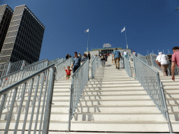 The `De Trap` staircase leading from the Stationsplein square to the top of the Groothandelsgebouw building, viewed from the lower end
