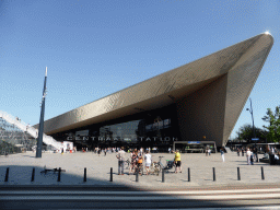 Front of the Rotterdam Central Railway Station, and the `De Trap` staircase leading from the Stationsplein square to the top of the Groothandelsgebouw building