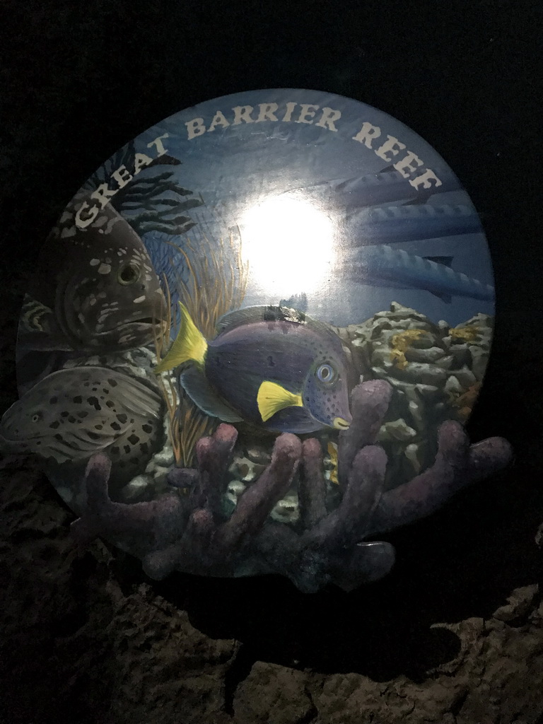 Sign of the Great Barrier Reef section at the Oceanium at the Diergaarde Blijdorp zoo
