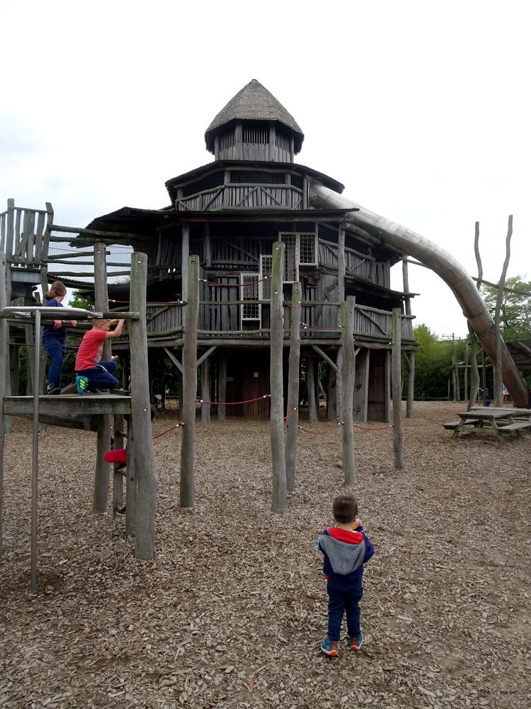 Max at the playground at the Oewanja Lodge at the Africa area at the Diergaarde Blijdorp zoo