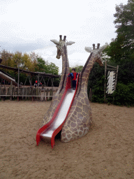 Max on the slide at the playground at the Oewanja Lodge at the Africa area at the Diergaarde Blijdorp zoo